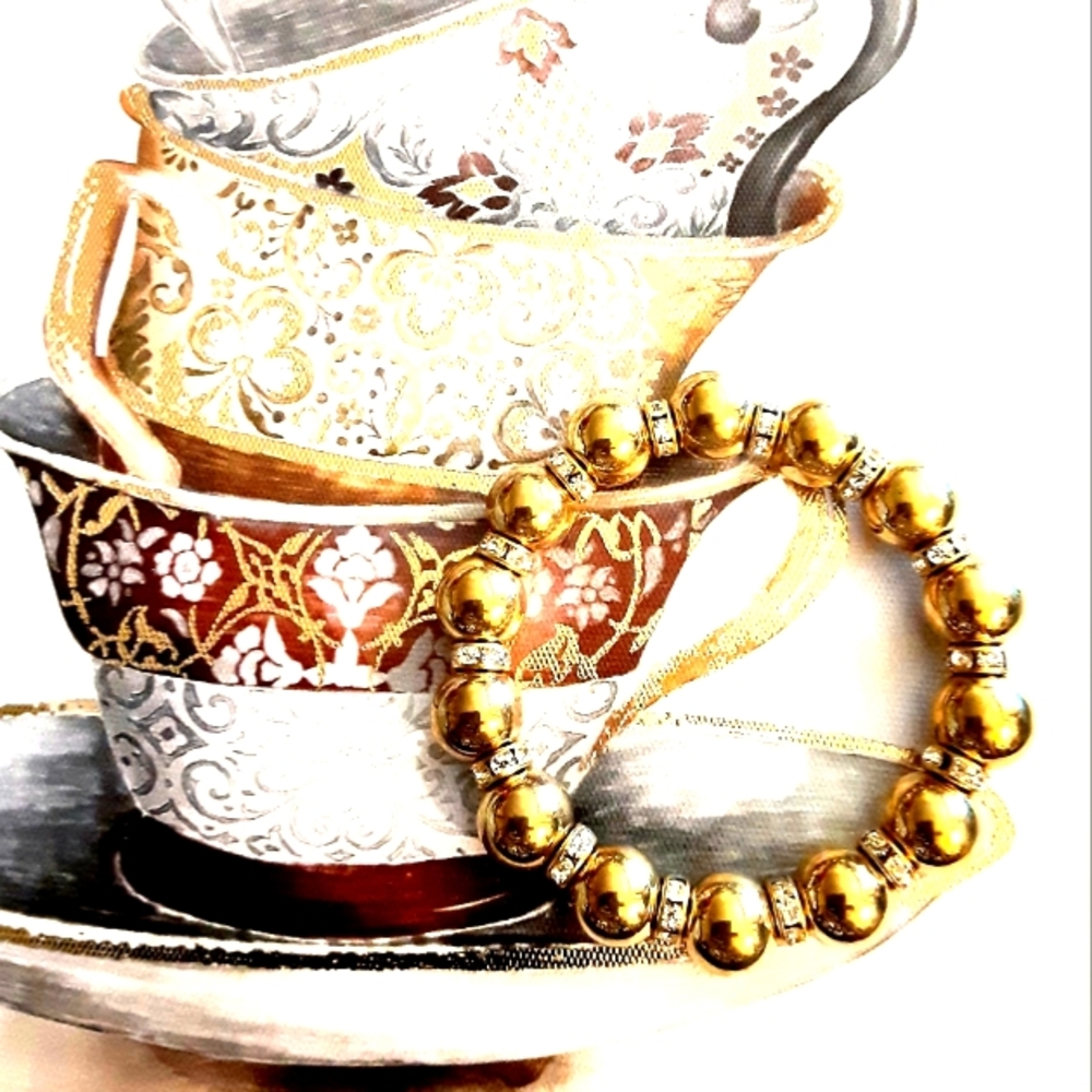 Gold Ball/Rhinestone Station Bracelet